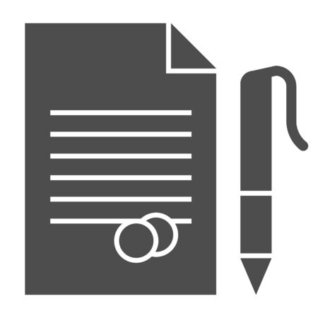 Document with pen and stamp solid icon. Agreement contract with stamp.のイラスト素材