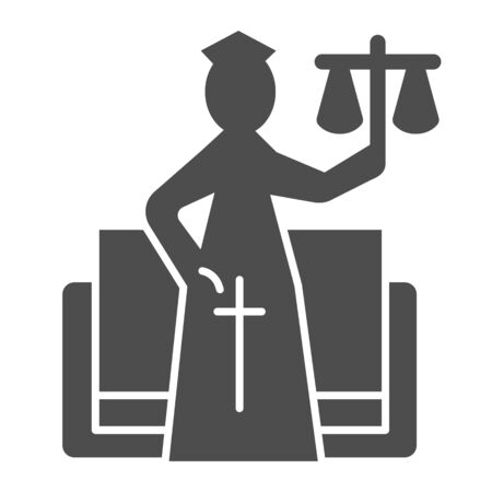 Justice figure solid icon. Stylized goddess of justice, themis and book.のイラスト素材