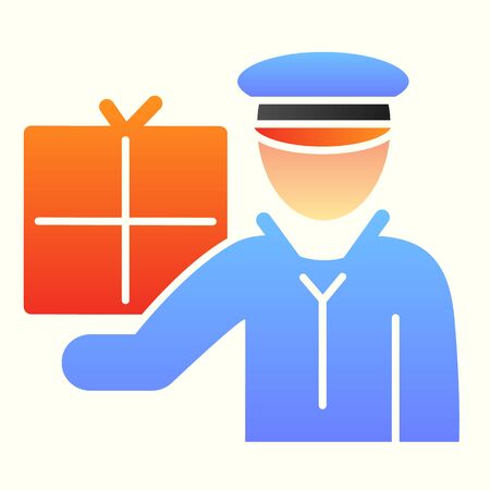 Postman with package line icon. Mail man worker with box, courier. Postal service design conceptのイラスト素材