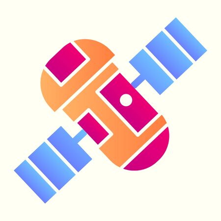 Satellite line icon. Spaceship with communication equipment and solar battery. Astronomy vector design concept, outline style pictogram on white background, use for web and app. Eps 10.のイラスト素材