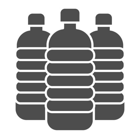 Big bottles solid icon. Three water containers. Plastic products design concept, glyph style pictogram on white background, use for web and app. Eps 10.のイラスト素材