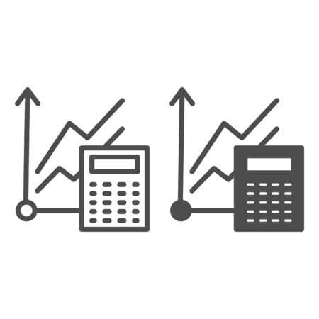 Graph and calculator line and solid icon. Accounting, business calculation with diagram. Education vector design concept, outline style pictogram on white backgroundのイラスト素材