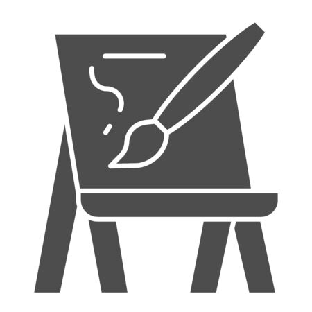 Easel and brush solid icon. Art board and palette stick with stroke. Artist education vector design concept, glyph style pictogram on white background.のイラスト素材