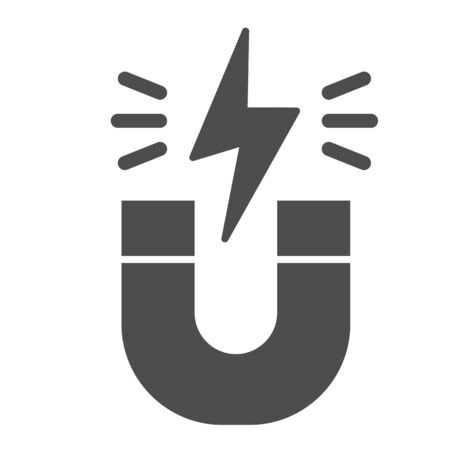 Magnet solid icon. Horseshoe with energy sign, magnetism attraction. Physics subject vector design concept, glyph style pictogram on white background.のイラスト素材