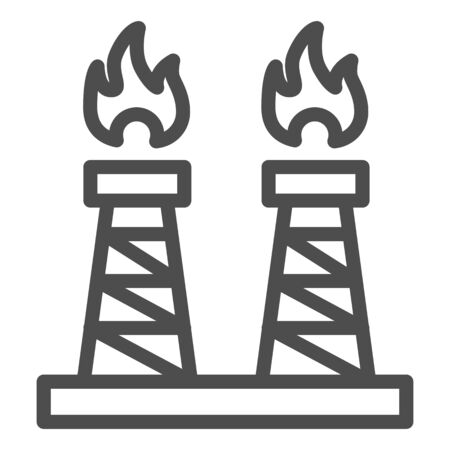 Fuel production line icon. Towers, extraction gas process. Oil industry vector design concept, outline style pictogram on white background.のイラスト素材