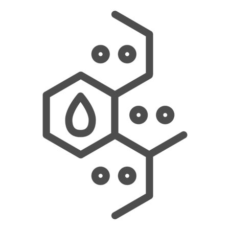Chemistry molecular element line icon. Combs with dots and drop, molecule formula. Oil industry vector design concept, outline style pictogram on white background.のイラスト素材