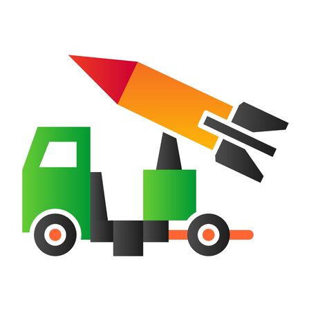 Truck with rocket flat icon. Rocket launch vector illustration isolated on white. Transport gradient style design, designed for web and app. Eps 10.のイラスト素材