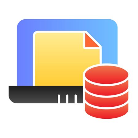 File storage on laptop flat icon. Paper archive on notebook vector illustration isolated on white. Documents on computer gradient style design, designed for web and app.のイラスト素材