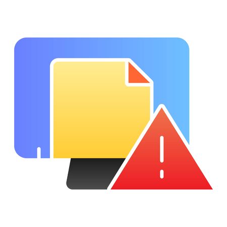 Dangerous document on computer flat icon. Document icon with exclamation mark vector illustration isolated on white. Pc with warning file gradient style design, designed for web and app.のイラスト素材