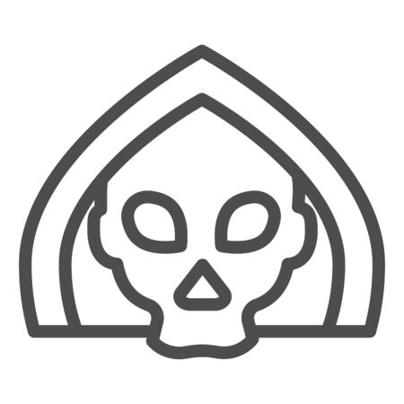 Death line icon. Grim reaper skull, creepy demon face in hood. Halloween party vector design concept, outline style pictogram on white background.のイラスト素材