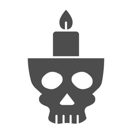 Candlestick in head solid icon. Candle in scary scull. Halloween party vector design concept, glyph style pictogram on white background.のイラスト素材
