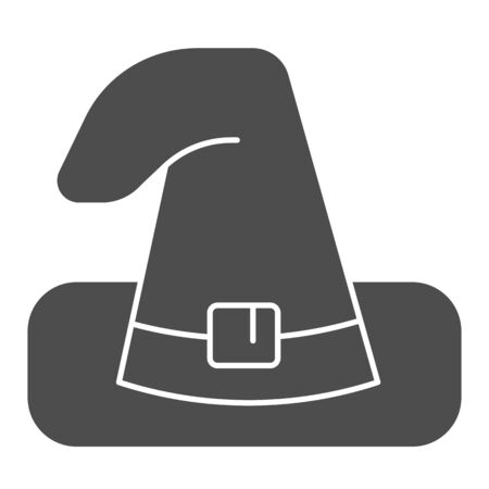 Witch hat solid icon. Wizard black magic cap. Halloween party vector design concept, glyph style pictogram on white background.のイラスト素材