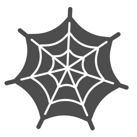 Spider web solid icon. Scary insect house mesh. Halloween party vector design concept, glyph style pictogram on white backgroundのイラスト素材