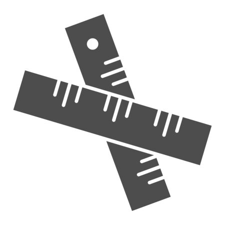 Two crossed rulers solid icon. Ruler symbol, glyph style pictogram on white background. School instrument for measuring length sign for mobile concept and web design. Vector graphics.のイラスト素材