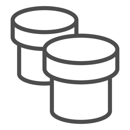 Two paint jars line icon. Plastic bucket for painting symbol, outline style pictogram on white background. Painter inventory item sign for mobile concept and web design. Vector graphics.のイラスト素材