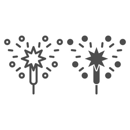 Bengal fire line and solid icon. Party celebration light sparkler symbol, outline style pictogram on white background. Holiday item sign for mobile concept and web design. Vector graphics.のイラスト素材