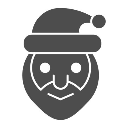 Santa claus head solid icon. Smiling grandfather face symbol, glyph style pictogram on white background. Christmas holiday sign for mobile concept and web design. Vector graphics.のイラスト素材