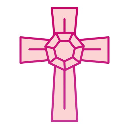 Jewel cross flat icon. Pendant cross with gemstone vector illustration isolated on white. Jewellery gradient style design, graphic for web or app.のイラスト素材