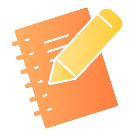 Notebook and pencil flat icon. Exercise book, sheet of pocketbook with wooden stick. School vector design concept, gradient style pictogram on white background.のイラスト素材