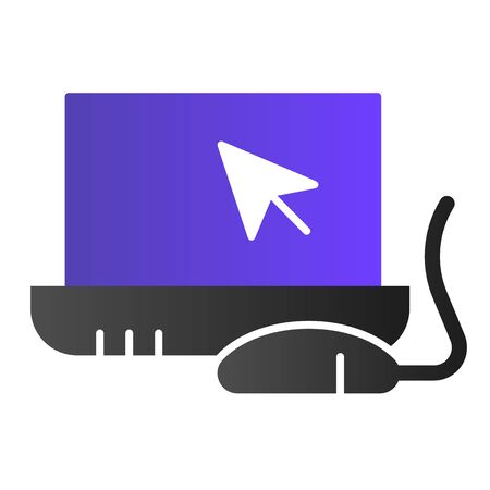 Laptop and mouse flat icon. Notebook monitor with cursor and mouse. Computer science vector design concept, gradient style pictogram on white backgroundのイラスト素材