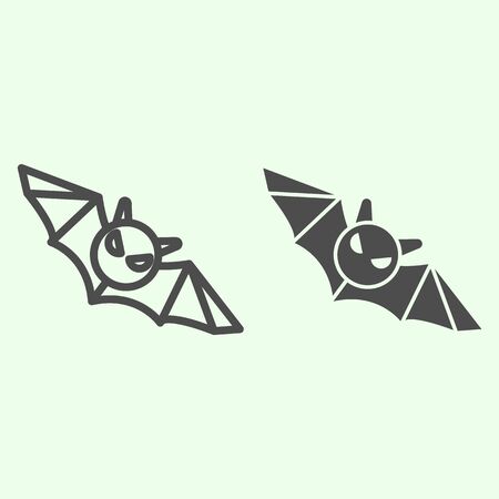 Bat line and solid icon. Flying Halloween scary night animal outline style pictogram on white background. Halloween black bat monster silhouette for mobile concept and web design. Vector graphics.のイラスト素材