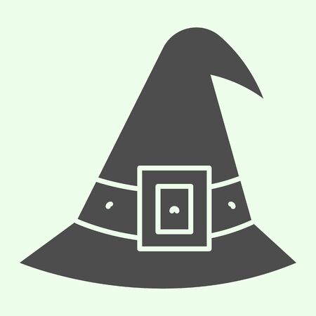 Witch hat solid icon. Old wizard magician cap for Halloween party glyph style pictogram on white...