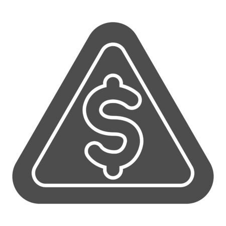 Triangular solid icon. Danger, warning signal with dollar symbol, glyph style pictogram on white background. Money sign for mobile concept and web design. Vector graphics.のイラスト素材