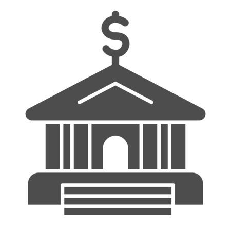 Bank solid icon. Financial building and dollar symbol, glyph style pictogram on white background. Money sign for mobile concept and web design. Vector graphics.のイラスト素材