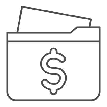 Folder thin line icon. Finance business secure paper, opened case with dollar symbol, outline style pictogram on white background. Money sign for mobile concept and web design. Vector graphics.のイラスト素材