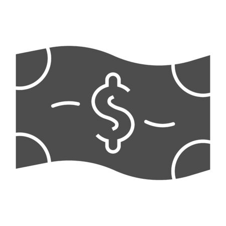 Paper banknote solid icon. One dollar currency bill symbol, glyph style pictogram on white background. Money savings sign for mobile concept and web design. Vector graphics.のイラスト素材