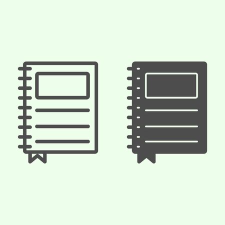 Notebook line and solid icon. School writing pad with ring spiral binder outline style pictogram on white background. Education workbook for study for mobile concept and web design. Vector graphics.のイラスト素材