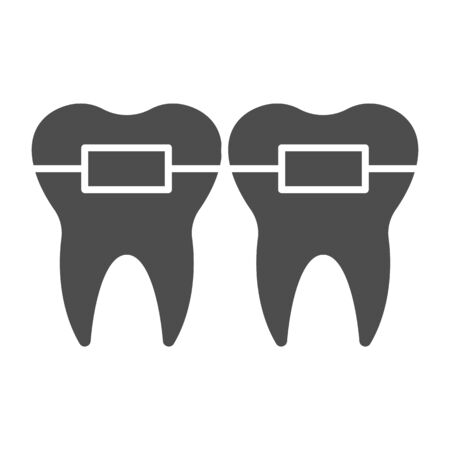 Teeth alignment solid icon. Mouth braces, orthodontic treatment symbol, glyph style pictogram on white background. Dentistry sign for mobile concept and web design. Vector graphics.のイラスト素材