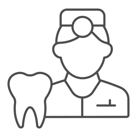 Dentist thin line icon. Tooth picture and doctor symbol, outline style pictogram on white background. Dentistry sign for mobile concept and web design. Vector graphicsのイラスト素材