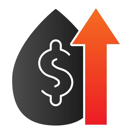 Price increase flat icon. Market growth graph, drop with dollar sign and arrow. Oil industry vector design concept, gradient style pictogram on white background.のイラスト素材
