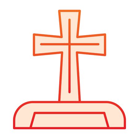 Gravestone flat icon. Cemetery box with christian cross. Halloween party vector design concept, gradient style pictogram on white background.のイラスト素材