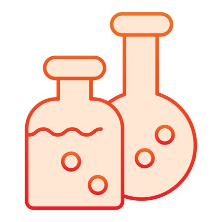 Potion flasks flat icon. Two bottles, chemistry laboratory. Halloween party vector design concept, gradient style pictogram on white background.のイラスト素材