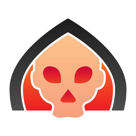 Death flat icon. Grim reaper skull, creepy demon face in hood. Halloween party vector design concept, gradient style pictogram on white background.のイラスト素材