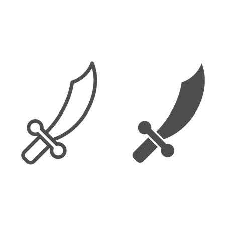 Sword line and solid icon. Dagger, knife or samurai saber symbol, outline style pictogram on white background. Warfare or military sign for mobile concept and web design. Vector graphics.のイラスト素材