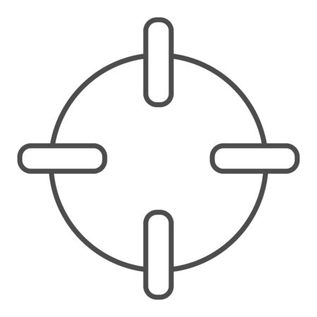 Target thin line icon. Aim in focus, crosshair symbol, outline style pictogram on white background. Warfare sign for mobile concept and web design. Vector graphics.のイラスト素材