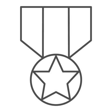 Medal thin line icon. Army reward, soldier star of honor symbol, outline style pictogram on white background. Military sign for mobile concept and web design. Vector graphics.のイラスト素材