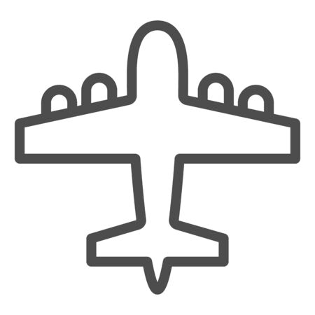 Bomber airplane line icon. War aircraft, aerial reconnaissance army plane symbol, outline style pictogram on white background. Warfare sign for mobile concept or web design. Vector graphics.のイラスト素材