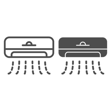 Air conditioning line and glyph icon. Cooling device with climate control feature symbol, outline style pictogram on white background. Household sign for mobile concept or web design. Vector graphics.のイラスト素材