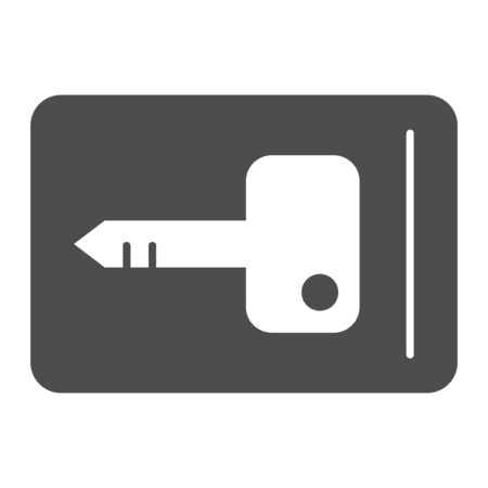 Key card solid icon. Plastic magnetic access item for opening room door symbol, glyph style pictogram on white background. Hotel sign for mobile concept and web design. Vector graphics.のイラスト素材