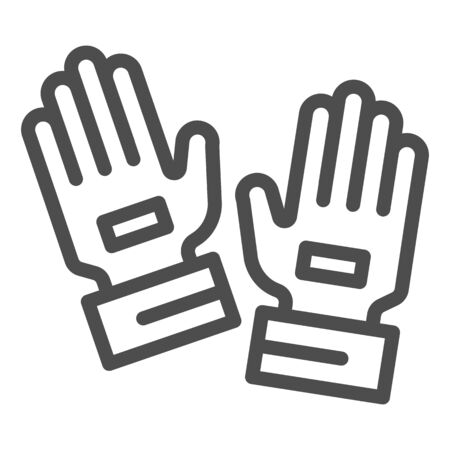 Goalkeeper gloves line icon. Goal keeper gauntlets, soccer protection symbol, outline style pictogram on white background. Football sign for mobile concept and web design. Vector graphics.のイラスト素材
