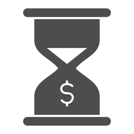 Hourglass with dollar solid icon. Time is money, savings and investment symbol, glyph style pictogram on white background. Business sign for mobile concept and web design. Vector graphics.のイラスト素材