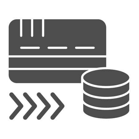 Credit card recharge solid icon. Deposit bills, savings withdrawal symbol, glyph style pictogram on white background. Money transfer sign for mobile concept and web design. Vector graphics.のイラスト素材