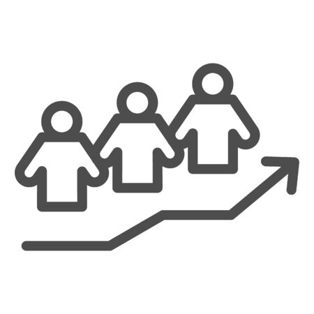 Growth in company line icon. Career ladder, up arrow and three person symbol, outline style pictogram on white background. Teamwork sign for mobile concept and web design.のイラスト素材