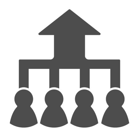 Career group growth solid icon. Hierarchy or flow chart, up arrow and team symbol, glyph style pictogram on white background. Teamwork sign for mobile concept, web design.のイラスト素材