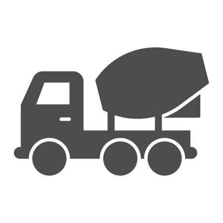 Concrete mixer truck solid icon. Heavy machine, cement blender vehicle symbol, glyph style pictogram on white background. Transport sign for mobile concept, web design. Vector graphics.のイラスト素材