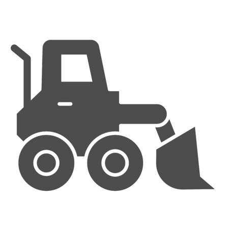 Snow blower solid icon. Ice scraper and loader vehicle, plow truck symbol, glyph style pictogram on white background. Construction sign for mobile concept and web design. Vector graphics.のイラスト素材
